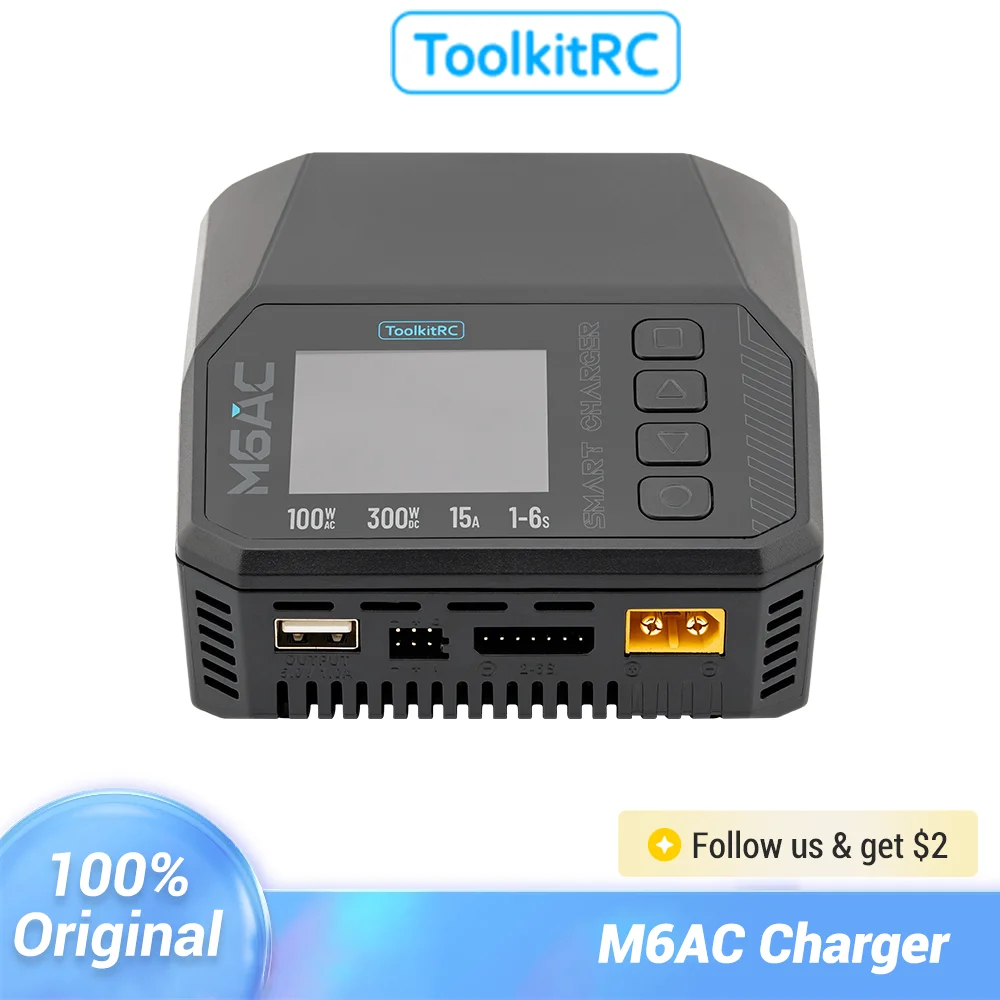 ToolkitRC M6AC Dual Channel Smart AC 100W DC 300W Lipo Battery Charger Discharger LiPo LiHV LiFe for 1-6S