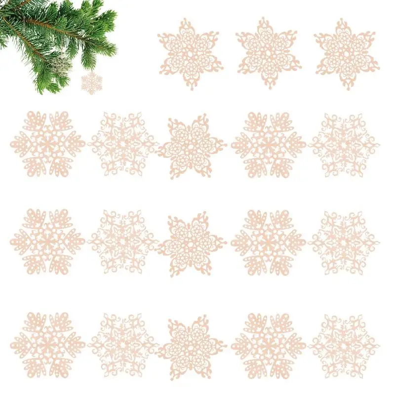 Wooden Snowflake Ornaments Wood Cutouts For Crafts Christmas Tree Charm Pendant 18 PCS Blank Wood Slices For DIY Art Wooden