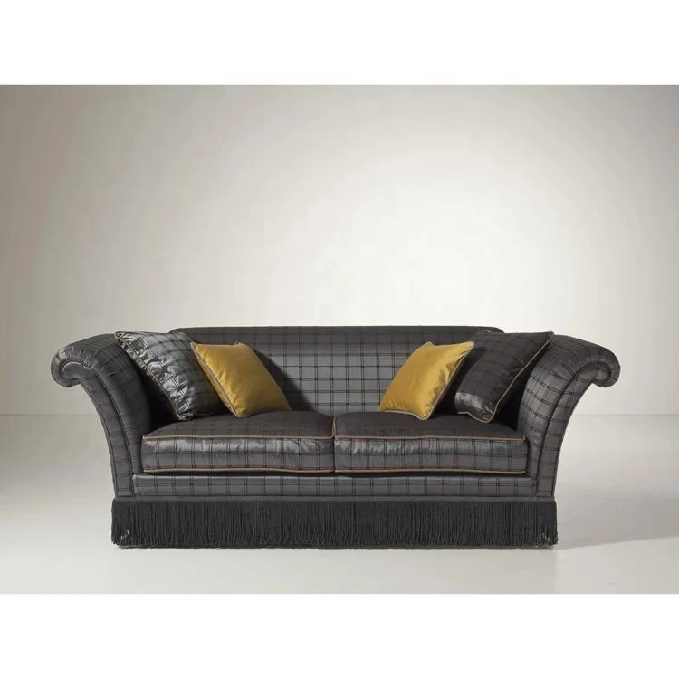 &Handmade Tufted Contemporary Three Sofa Set with Tassel Fringes Sheepskin Cover Mall-Friendly Luxury Sofa