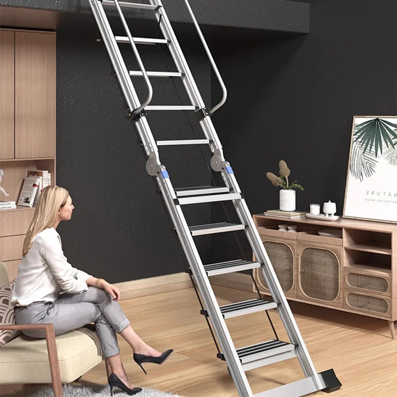 Attic Ladder Indoor Outdoor Handrail Stairs Folding Ladder Aluminum Alloy Roof Custom Telescopic Ladder