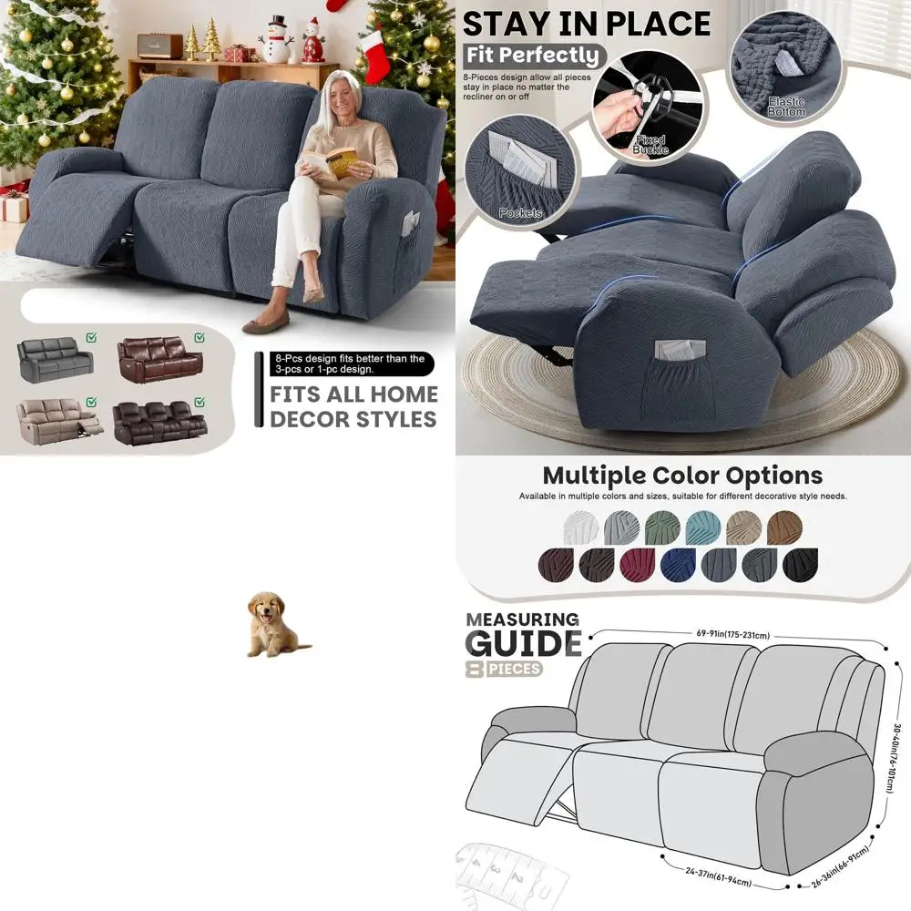 

Комплект из 8 эластичных чехлов для дивана-реклайнера, защита для мебели с эластичным низом для детей и домашних животных (на 3 места, серый)