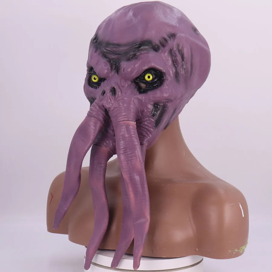 Tentacle purple octopus monster horror mask funny Halloween latex headgear adult makeup ball costume prop