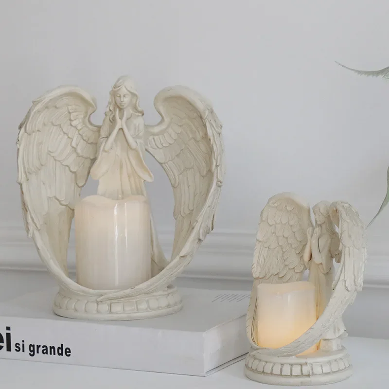 Candelstick Electronic Candle Holders Stand Home Hotel Church Decoration Angel Religion Furnishing Figurines Retro Wedding Prop