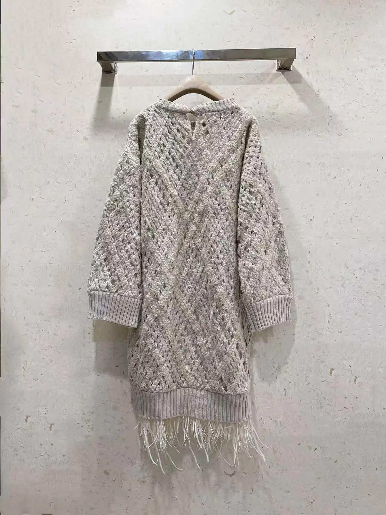 

Ladies' New Style Heavy Sequined Hollow Crochet Cashmere Knitted Dress Fashionable And Versatile Casual