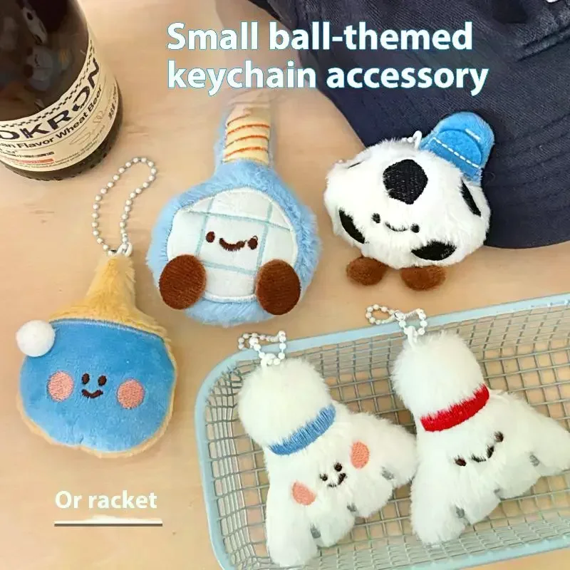 

Cute Cartoon Plush Ball Decoration Doll Pendant Keychain Kawaii Football Table Tennis Racket Stuffed Doll Toys Pendant Gifts
