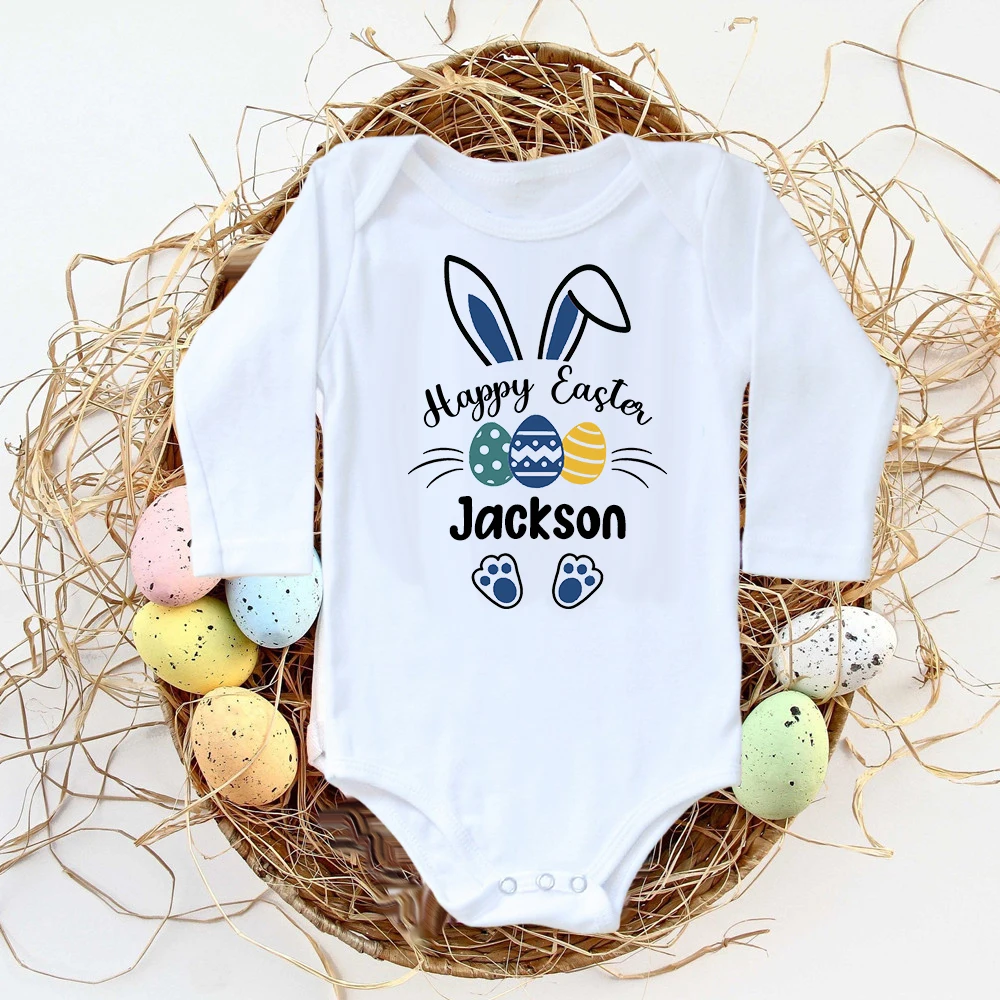 Personalised Easter Baby Bodysuit Custom Name Infant Outfits Clothes Boy Girl Holiday Party Jumpsuit Cute Bunny Newborn Romper