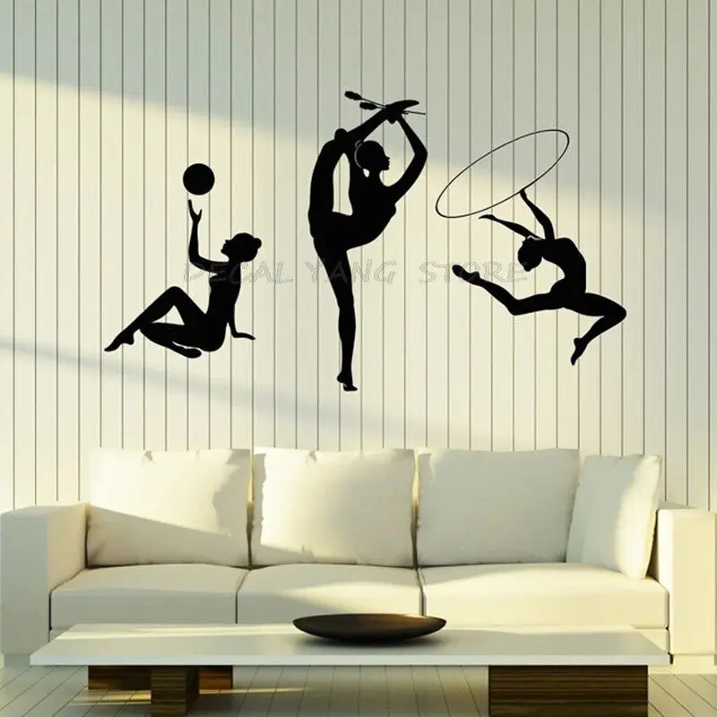 Ginnastica Silhouette decalcomania della parete Athletic Girls Sports Club ginnastica artistica Room Interior Decor vinile Window Sticker murale 1452