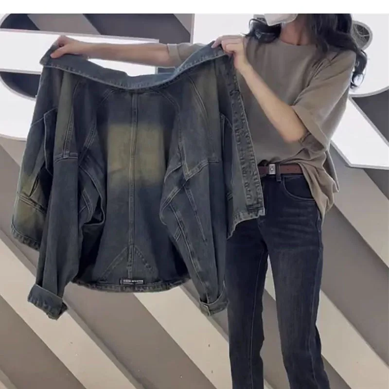 Short Coat Retro Denim Jacket For Women Spring Autumn 2026 Popular New Loose And Versatile Long Sleeve Denim Top Porket Oversize
