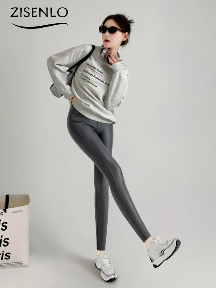 Lässige Damen hose Herbst Winter neue enge elastische Lederhose warme gepolsterte Leggings hoch taillierte Leggings mit dünnem Boden