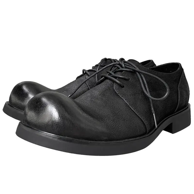 

2025 Men's Upturned Genuine Retro Handmade Old Trendy Breathable Soft Sole Big Head Leather Single Casual Loafers Shoes