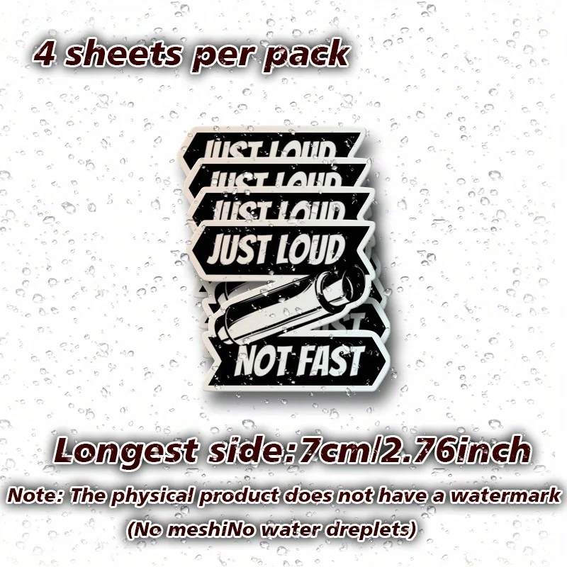 4Pcs Loud Not Fast Stickers Black Minimalist Decals for Motorcycle Car Helmet Phone Laptop Waterproof Self-Adhesive Accessories