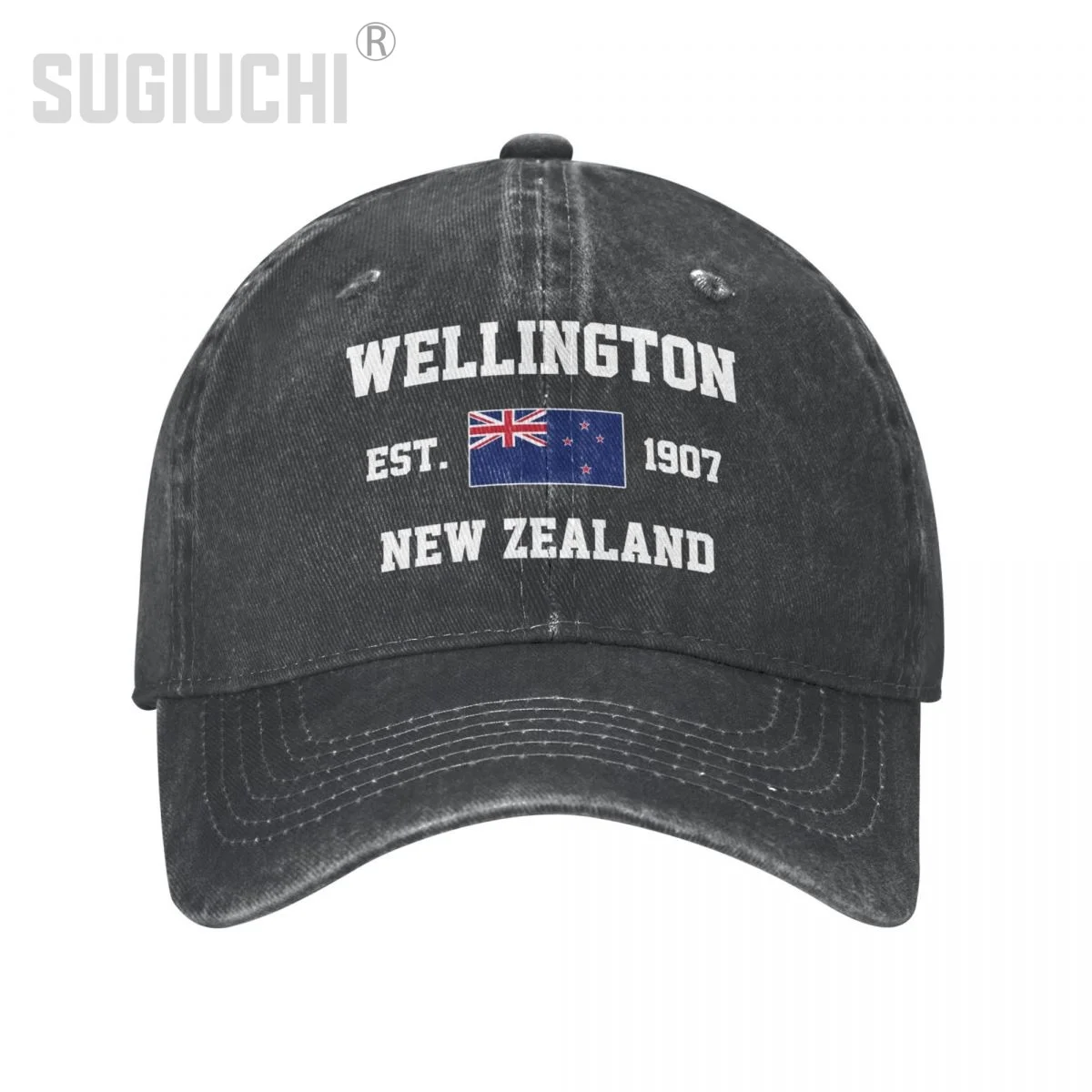 Flag of New Zealand EST.1907 Wellington Unisex Adult Charcoal Washed Denim Baseball Cap Men Vintage Cotton Patriotic Trucker Hat