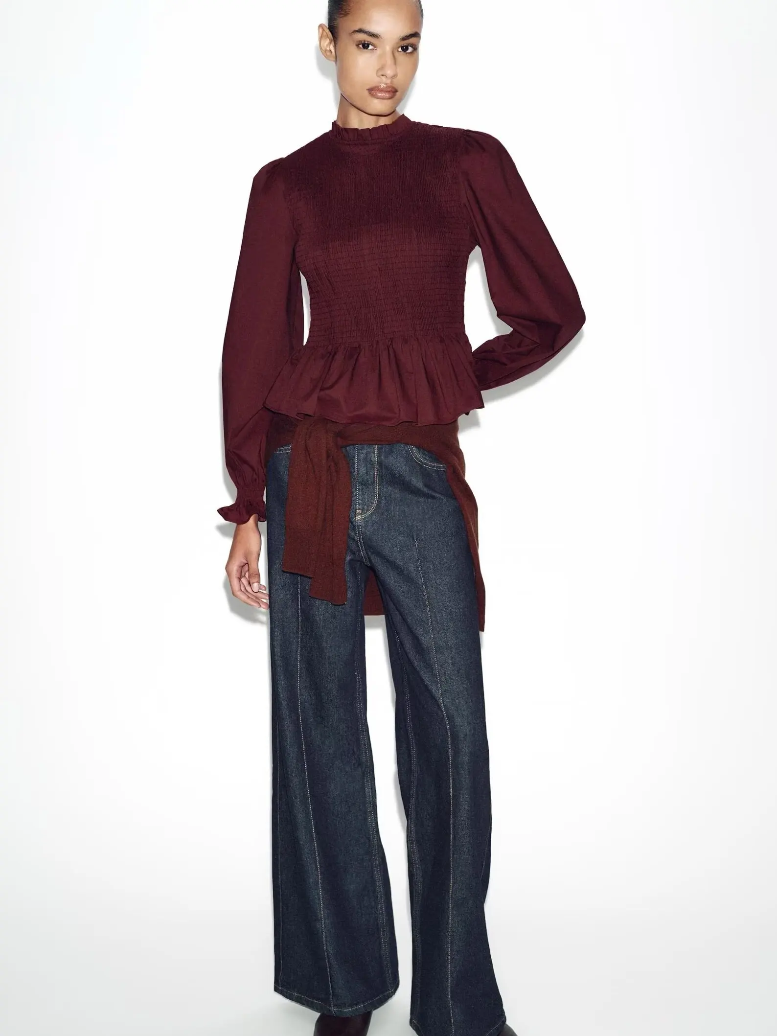 

Весенняя новинка: женская мягкая блузка с длинным рукавом, воротником-стойкой, облегающая, с узором «соты», повседневная, модная, женская кофта