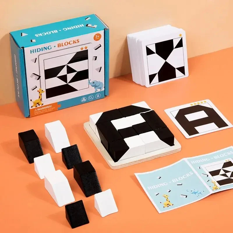 

Montessori Wooden Toys DIY Hide Puzzle Logical Thinking Training Hidng Blocks Board Games Educational For Children Kids