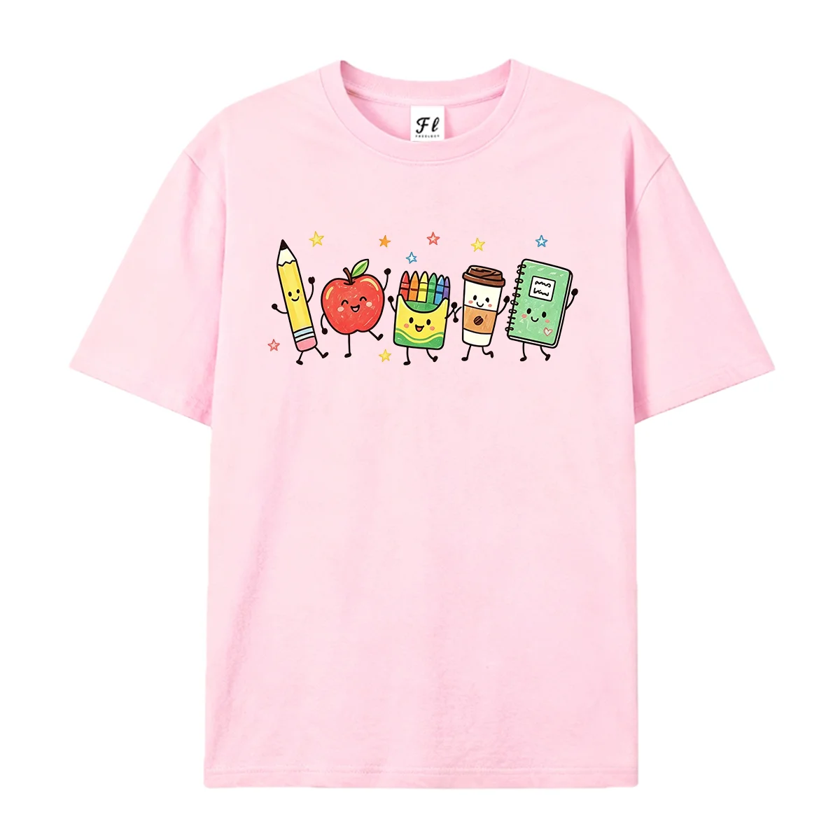Women School Stationery Graphic Tee Round Neck Short Sleeve Tops Teacher Appreciation Casual Loose Summer Daily Wear T Shirts