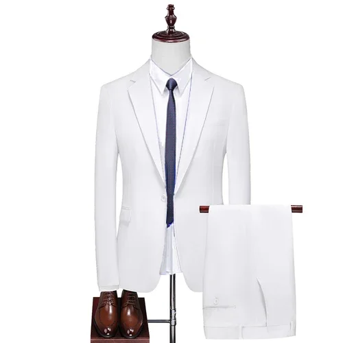 Men's Boutique Business Slim Solid Color Suit Set   Male Slim Fit Double Split Dress Blazers Jacket Pants Vest