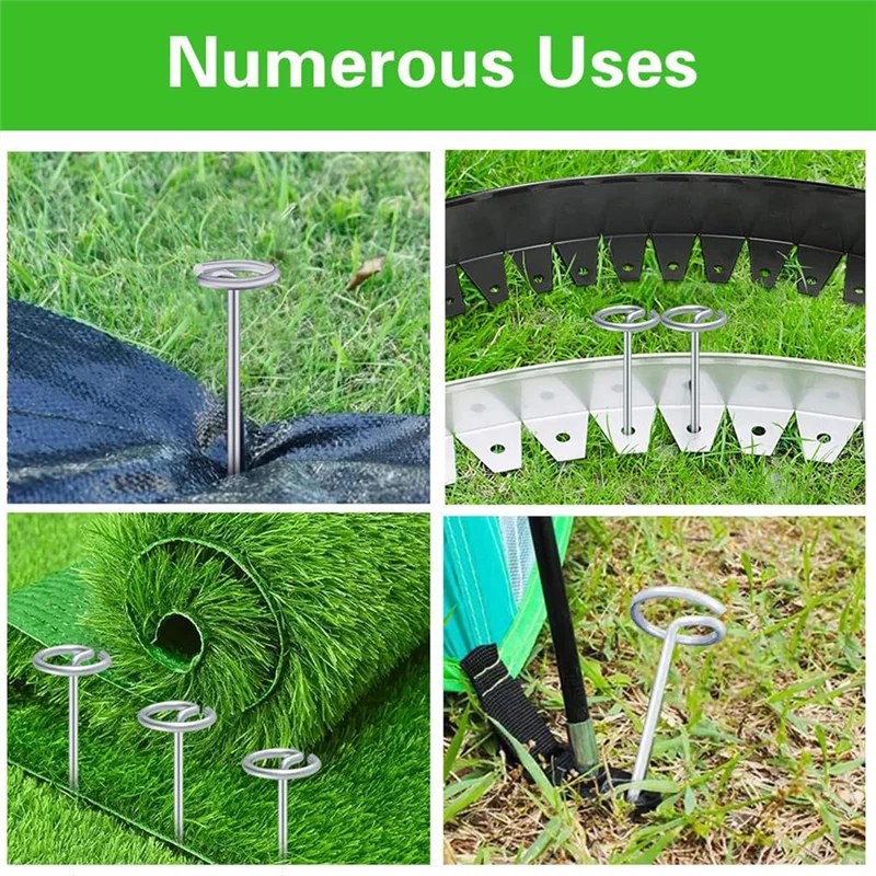 

ABLL-50Pcs Circle Top Landscape Staples, 6Inch Garden Stake Galvanized Landscape Fabric Stakes, Heavy Duty Yard Ground Pins Dura