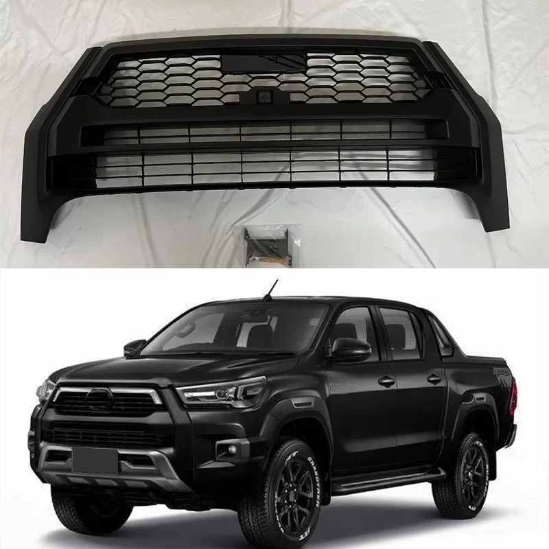 

Racing Grill For Hilux Rocco 2021 2022 2023 ABS Black Front Bumper Mask Grild Replacement Grille Pickup Auto Accessories