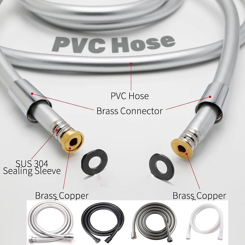 1.5/2/3/4m PVC Handheld Shower Head Hose Flexible Anti Winding Explosion-proof Water Tube Bathroom Faucet Hoses Extension Pipe