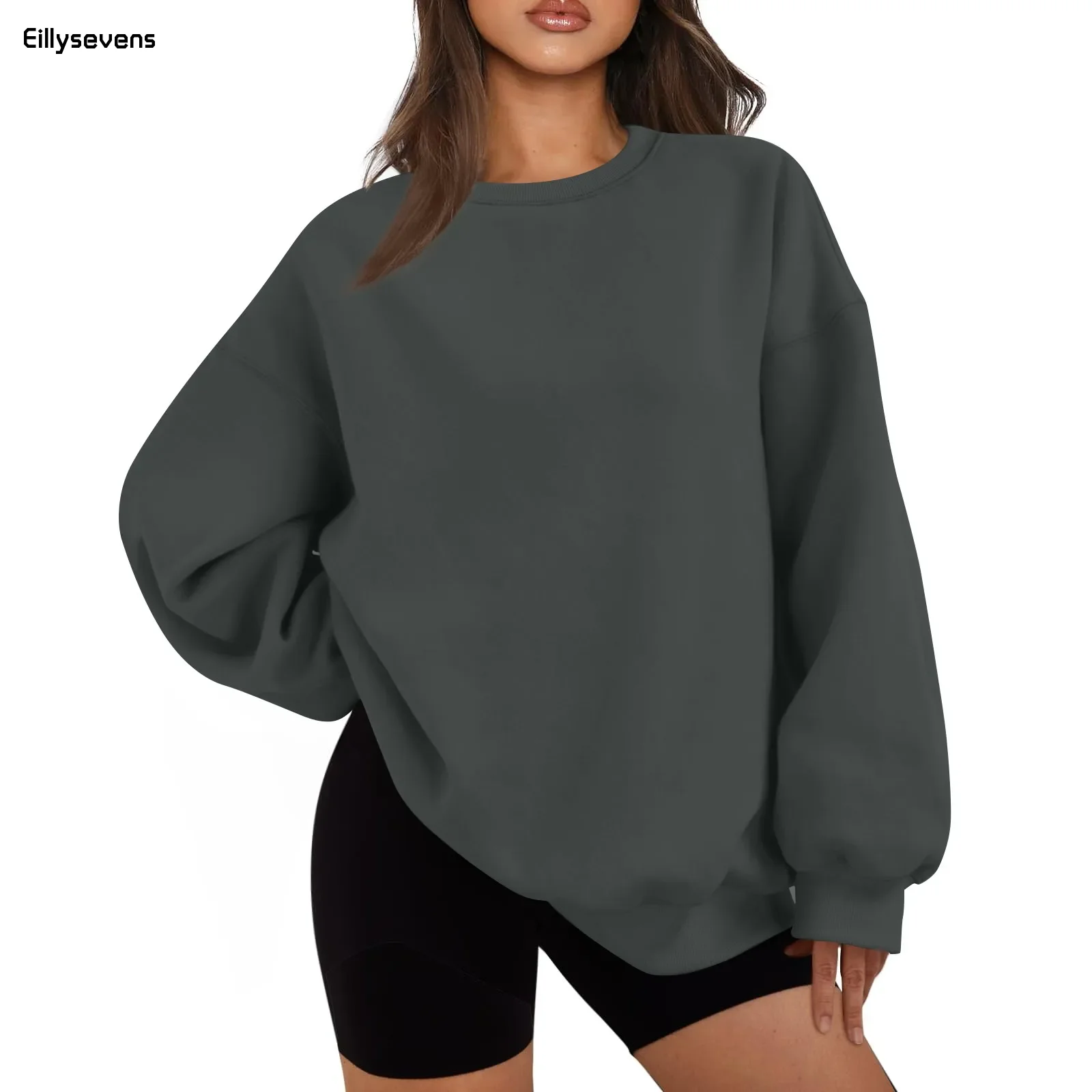 Oversize Sweatshirt Casual Loose Pullover Hoodie Fall Tops Fleece Crewneck Harajuku Sweatshirts Women Candy Color Long Sleeve