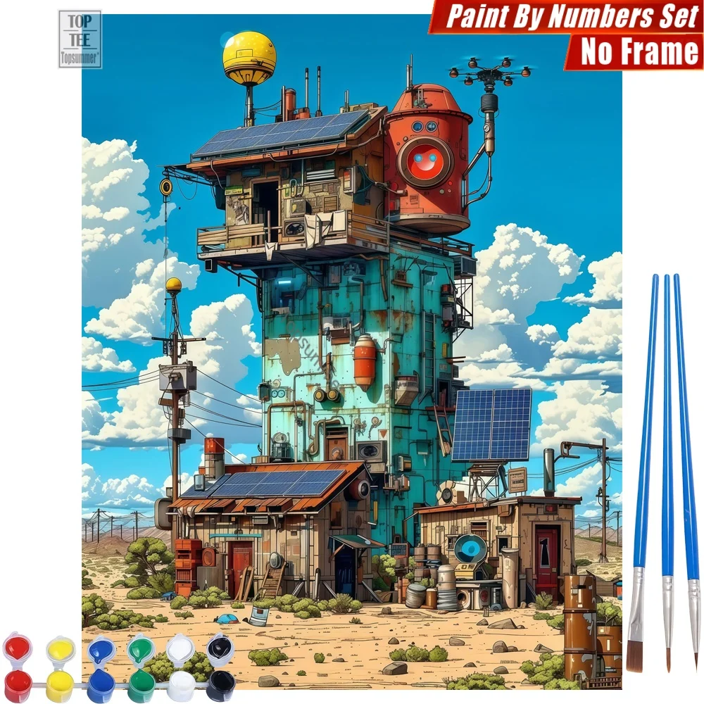 

Tower desert debris Digital Oil Paints Kit - Future ruins deserted Wall Art Decor New Year's Day Gift For Son