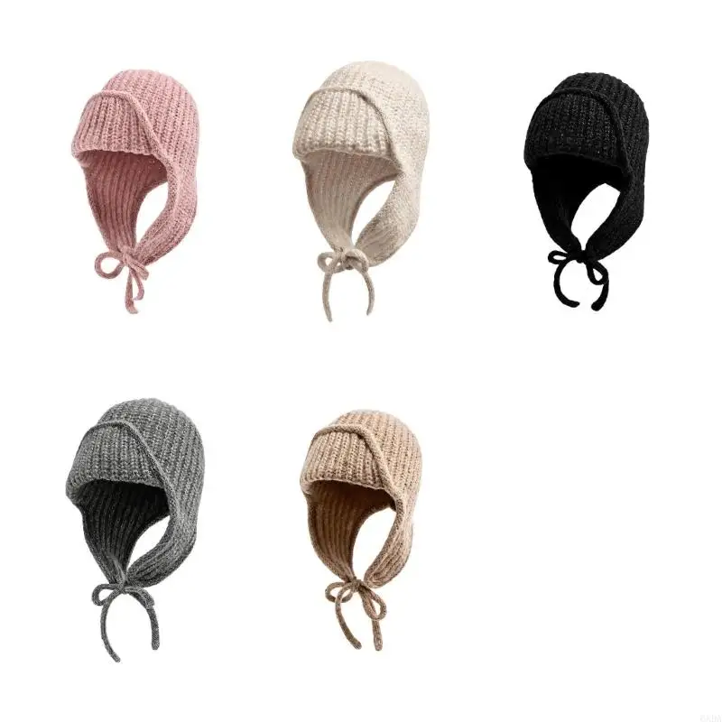Cold-Weather Earflap Hat with Extended Panels and Tie Closure 6XDA