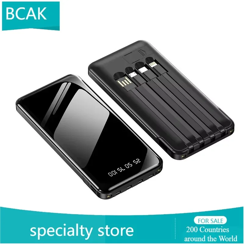 New BCAK Full Mirror, Large Capacity Self-contained Cable, Power Bank 20000mAh Self-contained Four-wire Bracket, Mobile Power Su