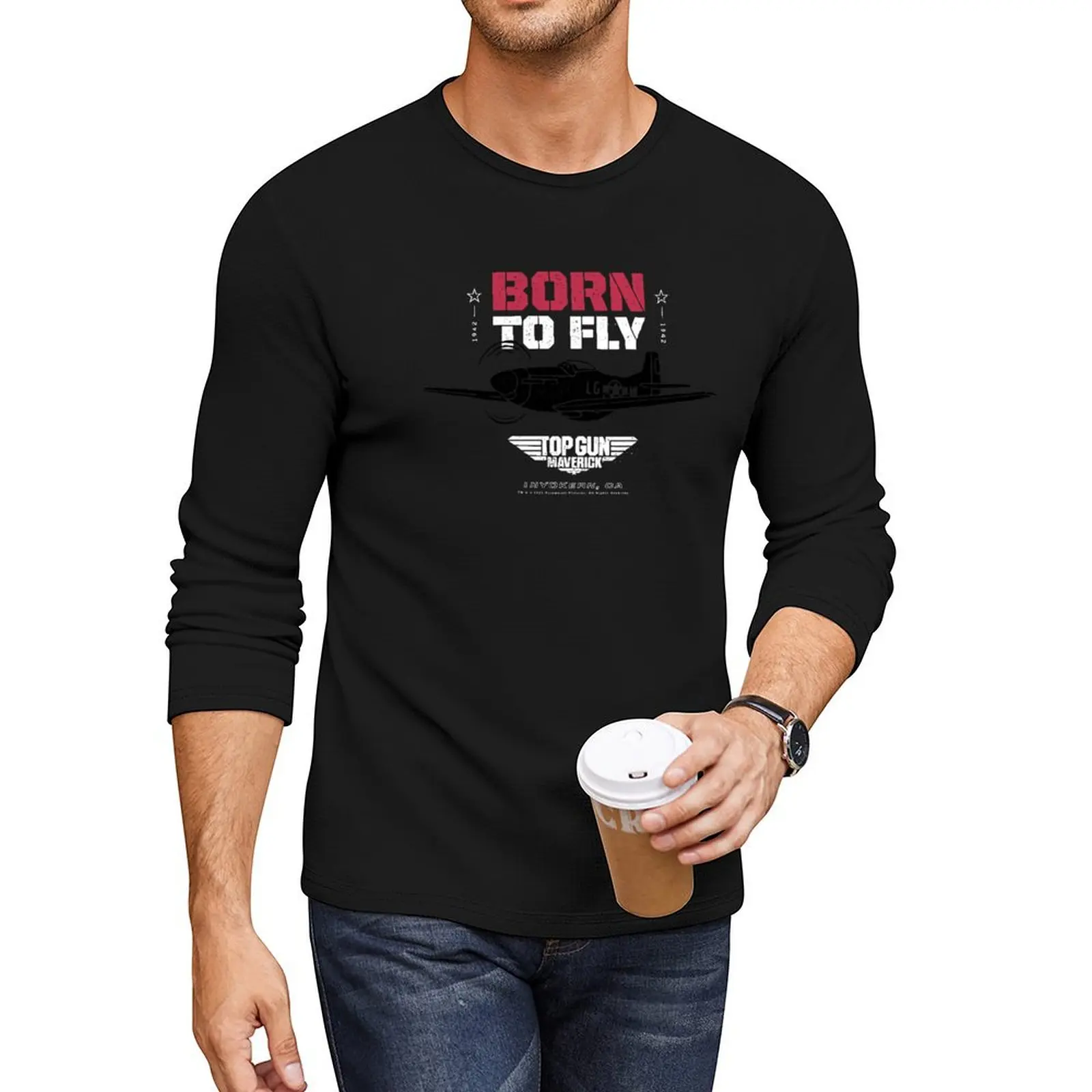 

Top Gun: Maverick Born To Fly P-51 Mustang Silhouette Long T-Shirt Anime t-shirt oversized t shirt men