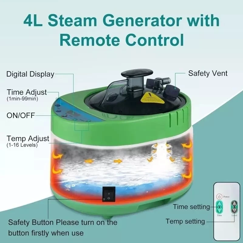 4L 2000W Sauna Steam Generator Portable Sauna Steamer with Remote Control Sauna Pot