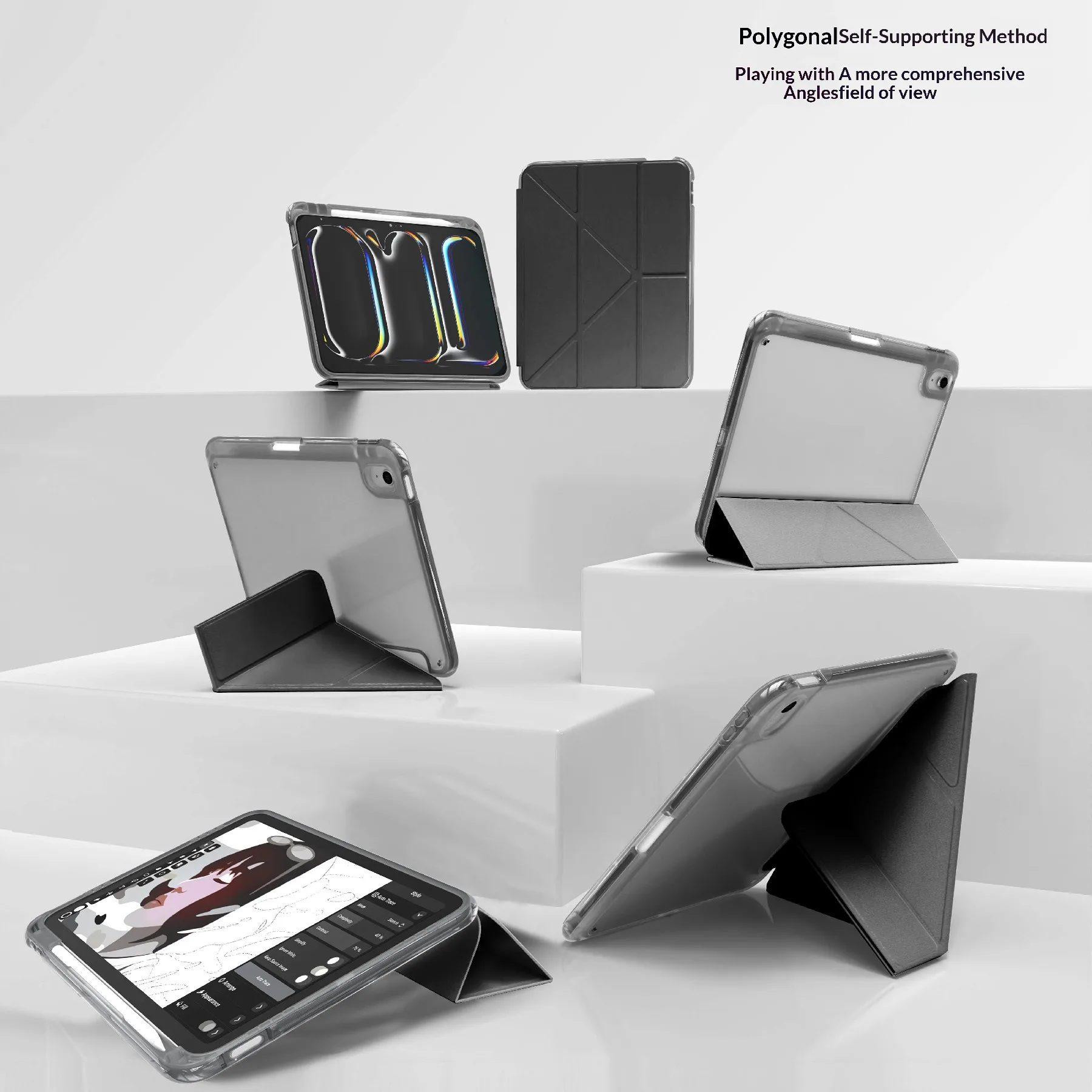 MUTURAL For iPad (2025) / iPad 10.9 (2022) Case with Pen Slot Clear Back Leather Stand Tablet Cover - Black