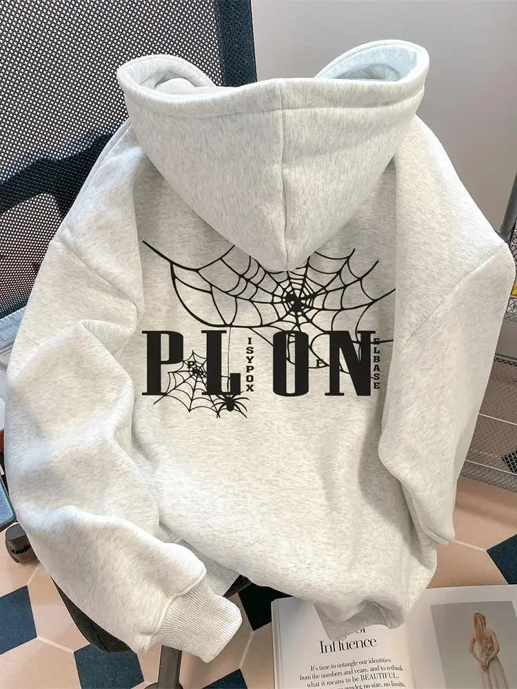 Amerikanische Streetwear Marke High-end-Spinne Brief Erwachsene männer Herbst Winter Fleece Warme Lose Weiche Bequeme Mit Kapuze Sweatshirt