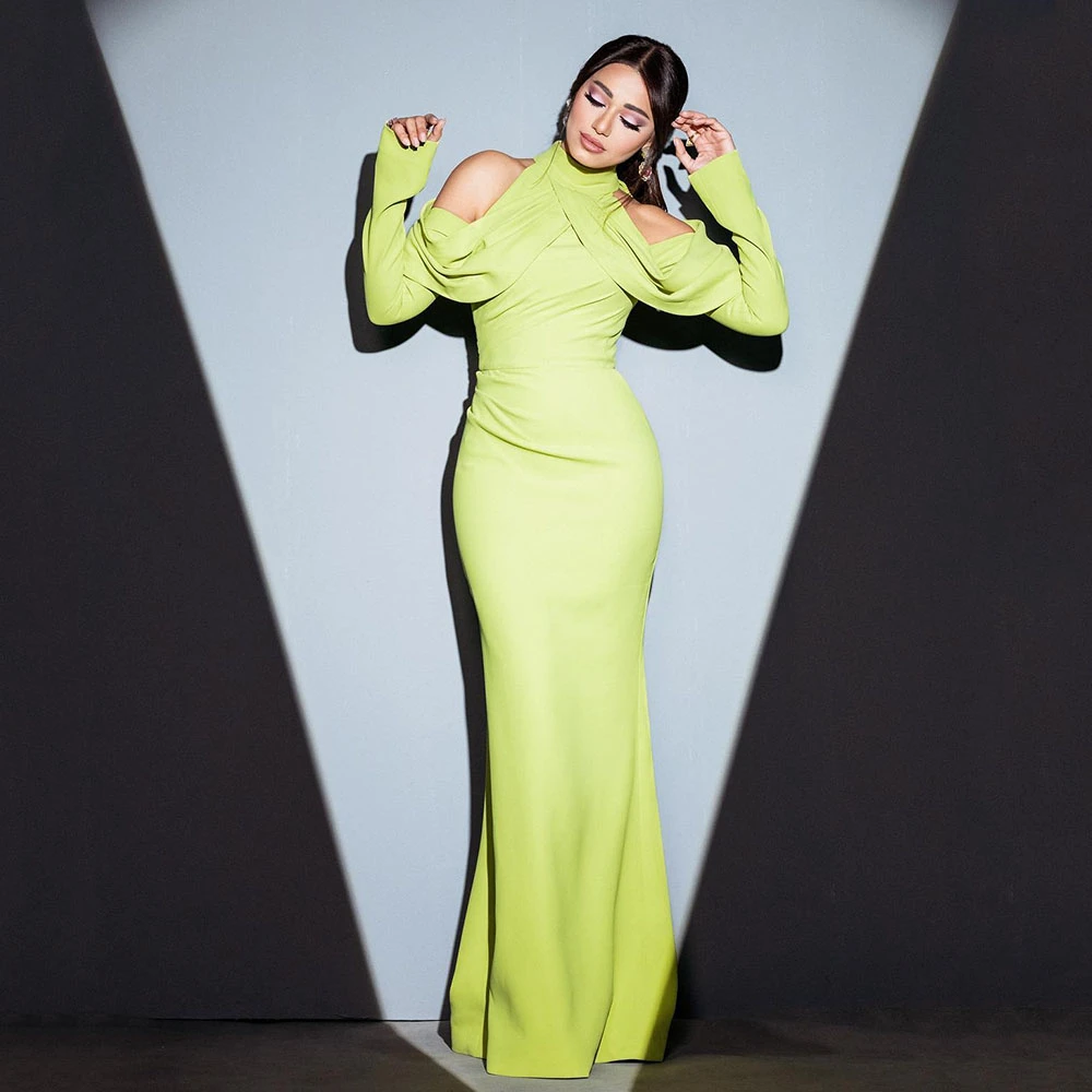 

Custom Saudi Dress Trumpet Long Sleeves Off The Shoulder O Neck Floor Length Evening Dresses Mermaid Formal Wedding Party Dress