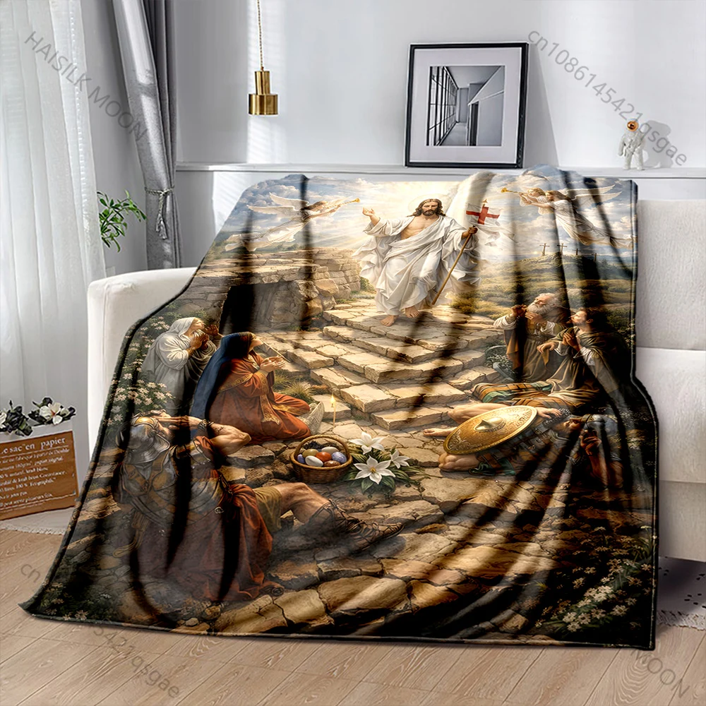 Resurrected Christ with angels Print Blanket Warm Soft Fluffy Kids and Adult Sofa Bed Throw Blanket Outdoor Travel Camping RV