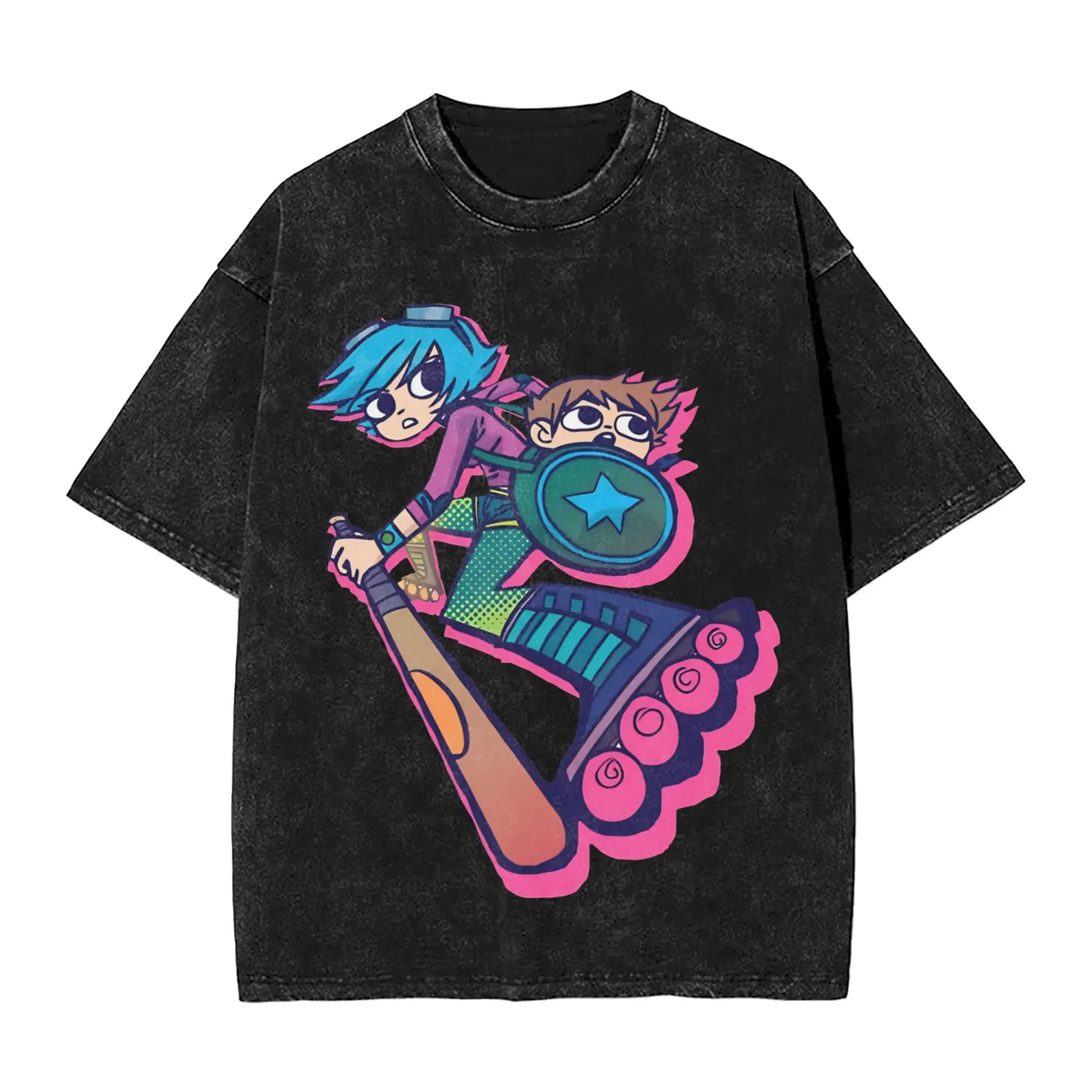 Harajuku Washed Shirt Ramona Flowers Scotts Pilgrims vs The World Outfit Novelty T-Shirts High Street  Streetwear Short Sleeve