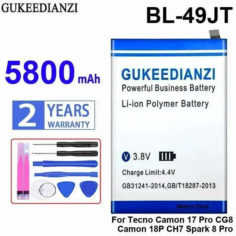 

5800mah Reliable Power BL-49JT Fast Charging For Tecno Camon 17 Pro CG8 Camon 18P CH7 Spark 8 Pro Mobile Phone Battery