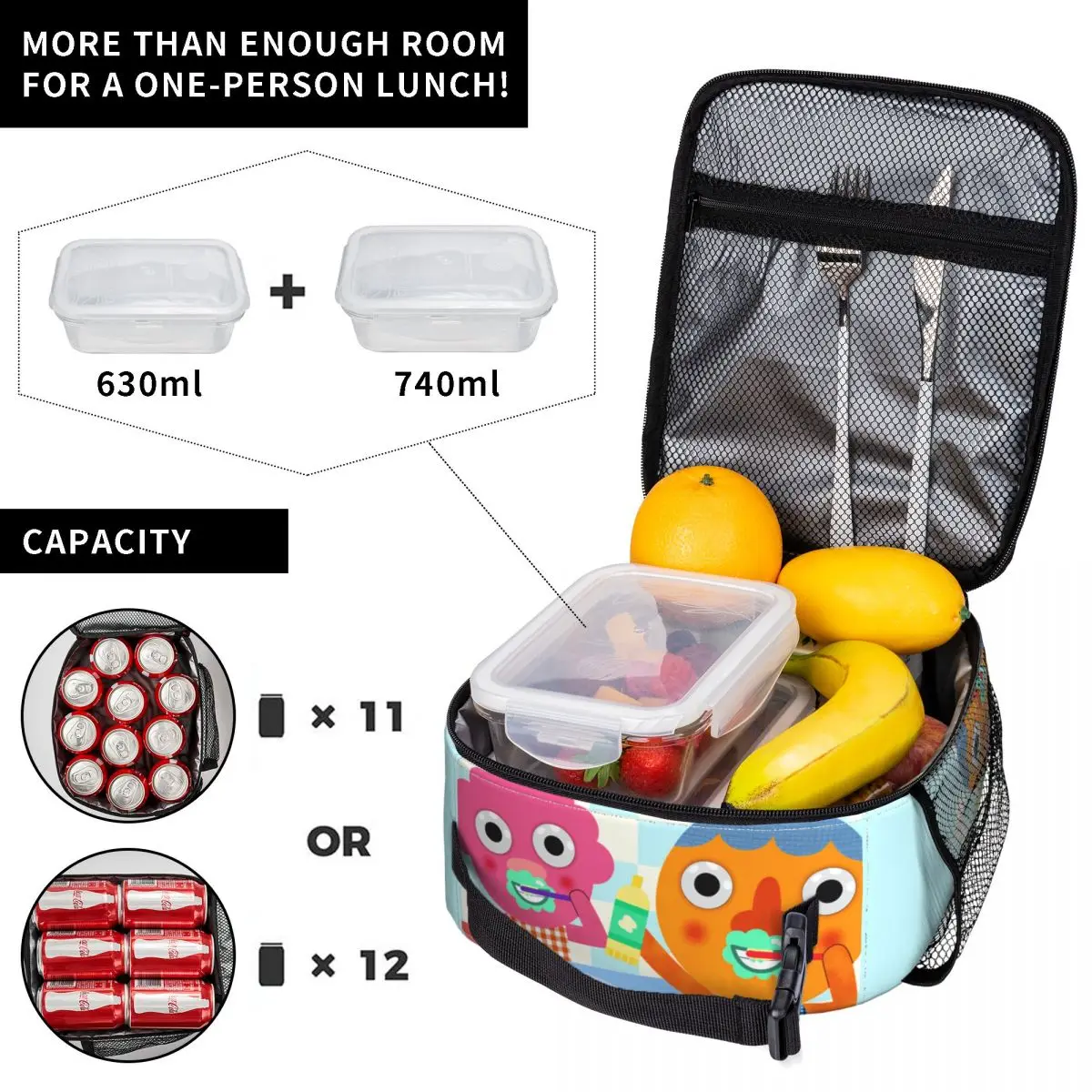 Noodle & Pals Micro Lunch Bag Super Simple Office Lunch Box For Adult Leisure Thermal Tote Handbags Oxford Portable Cooler Bag