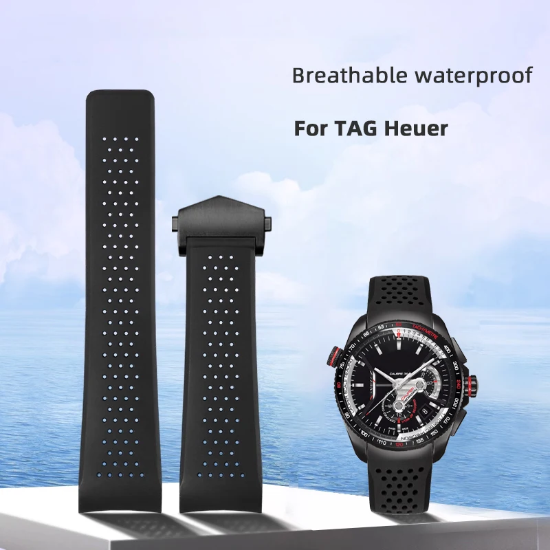 22mm 24mm Natural Rubber Watch Strap For TAG HEUER GRAND CARRERA wristband Waterproof breathable Chain Soft Silicone Bracelet