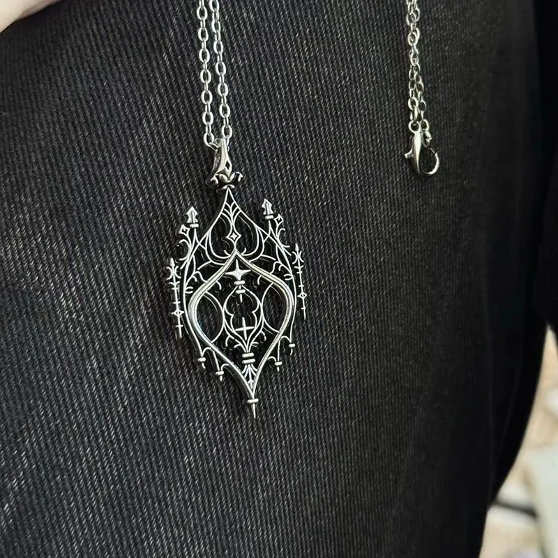 Gothic Chandelier Pendant Necklace Classic Medieval Retro Punk Fashion Statement Cathedral Hollow Necklace Birthday Gift