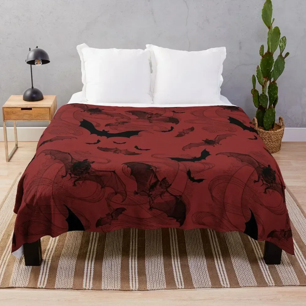 

Gothic Halloween Bat Pattern Red Background Throw Blanket Moving christmas decoration Hair Luxury Blankets