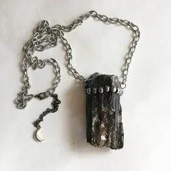 10pcs Raw Black Tourmaline Crystal Necklace Schorl Gemstone Statement Goth Witch Wicca Arcane Jewelry