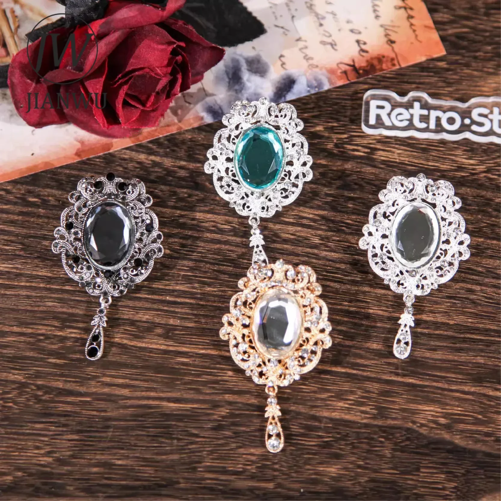 

JIANWU Prosperity Series Vintage Pearl Lace Pendant Wallet Clip Material Storage Clip Creative DIY Student Supplies Stationery