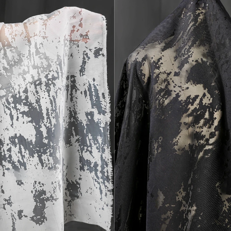 Burnt Flower Translucent Light Tulle Concave-convex Texture Fabric White Shirt Cardigan Dress Clothing Designer Fabric