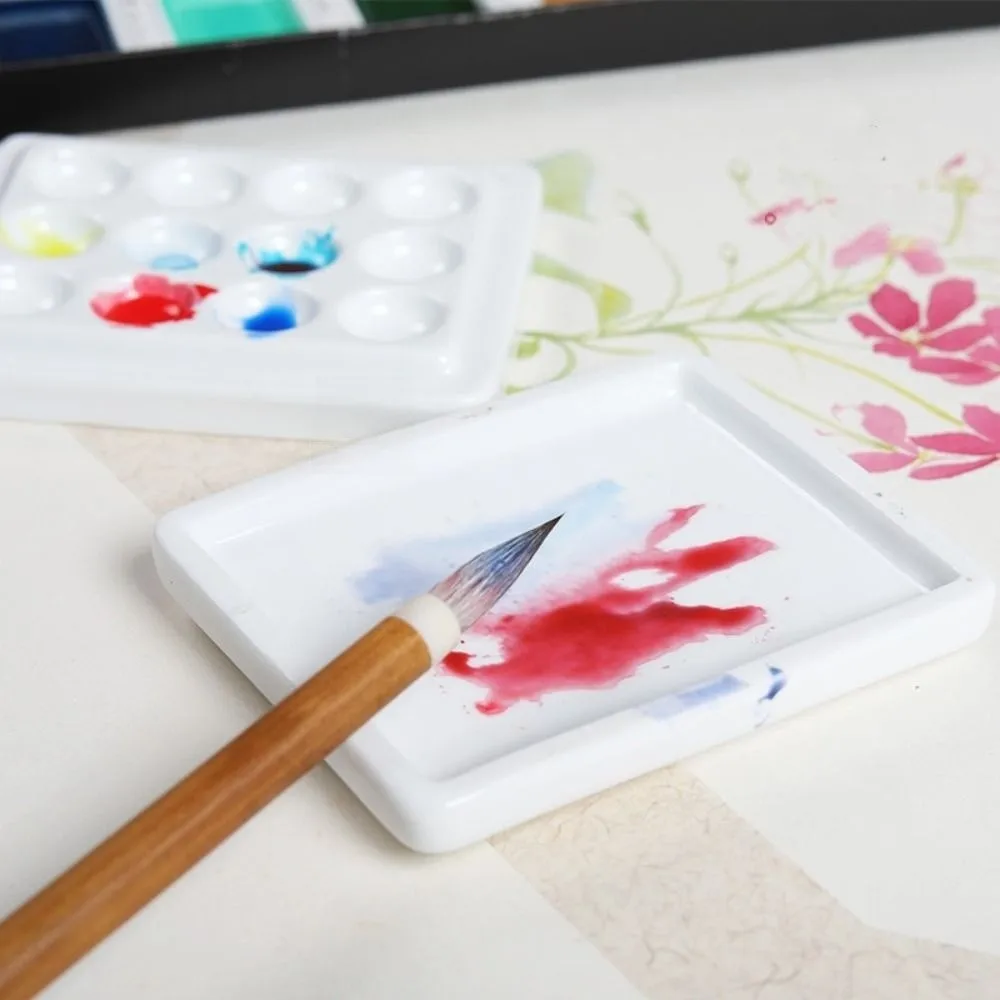 Przenośna paleta na farby akwarelowe z 12 przegródkami i pokrywką, ceramiczna paleta z przegródkami, nawilżająca, ręcznie robiona, narzędzia do malowania artystycznego, do salonu paznokci.