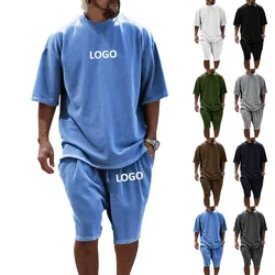 Custom LOGO 2024  oversized casual men's set loose short sleeved men's T spring/summer shorts men's clothing