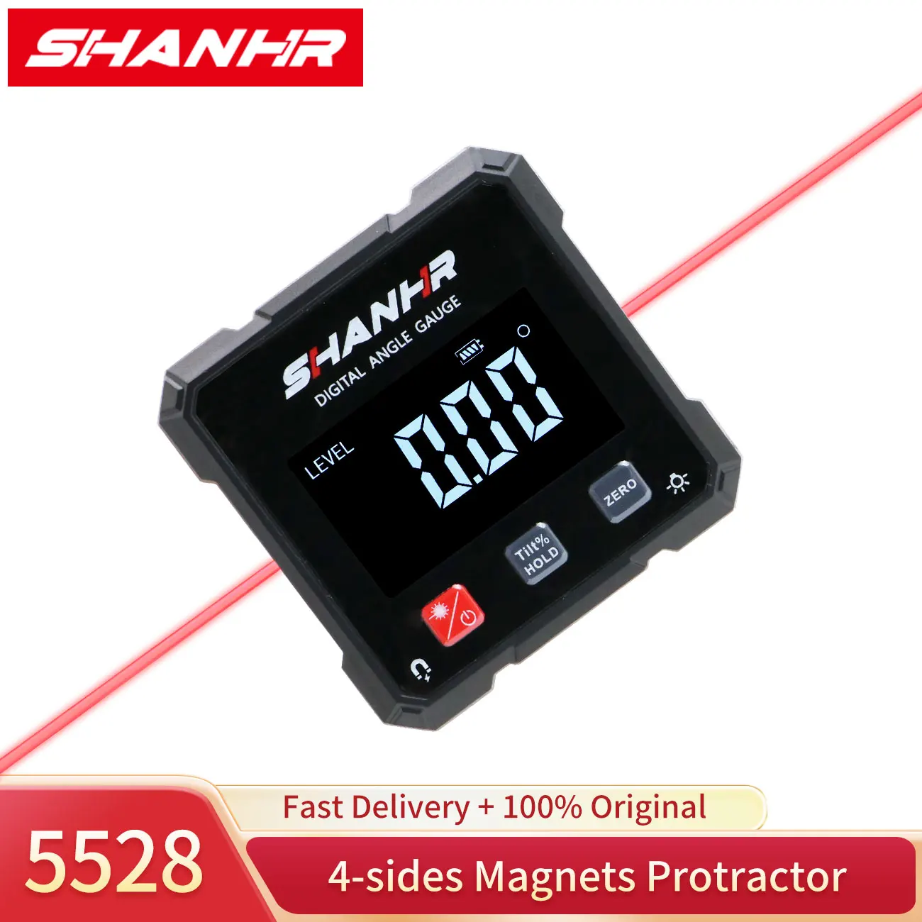 Shanhr transferidor eletrônico medidor de ângulo digital magnético de 4 lados com inclinômetro laser localizador de ângulo para medida de serra de esquadria