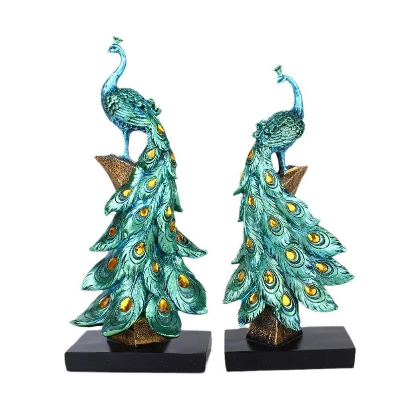 Decoration Resin Crafts Creative Fashion Gold Blue Peacock Decoration Wine Cabinet Living Room Home Gifts Angel Statue Figure