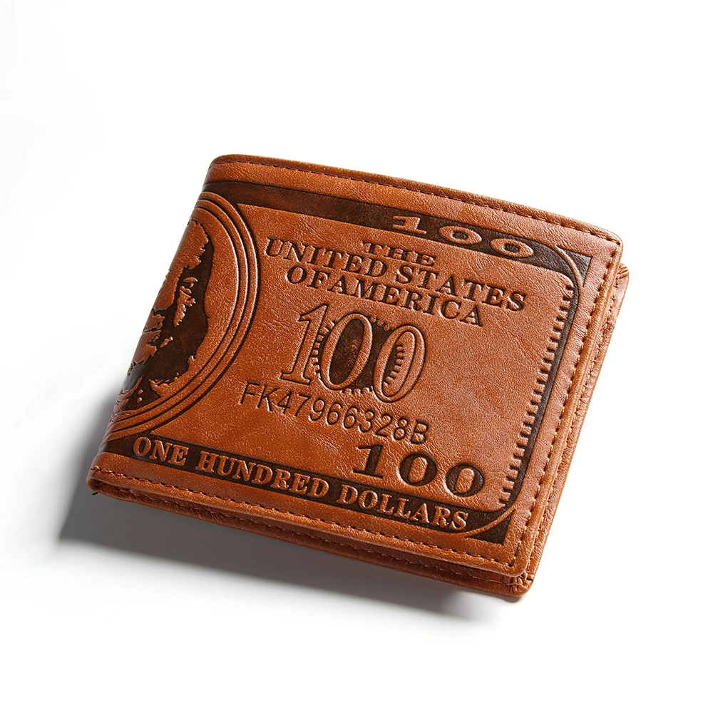 Men's Leather Brown Bifold Purse Wallet Dollar Bill Pattern