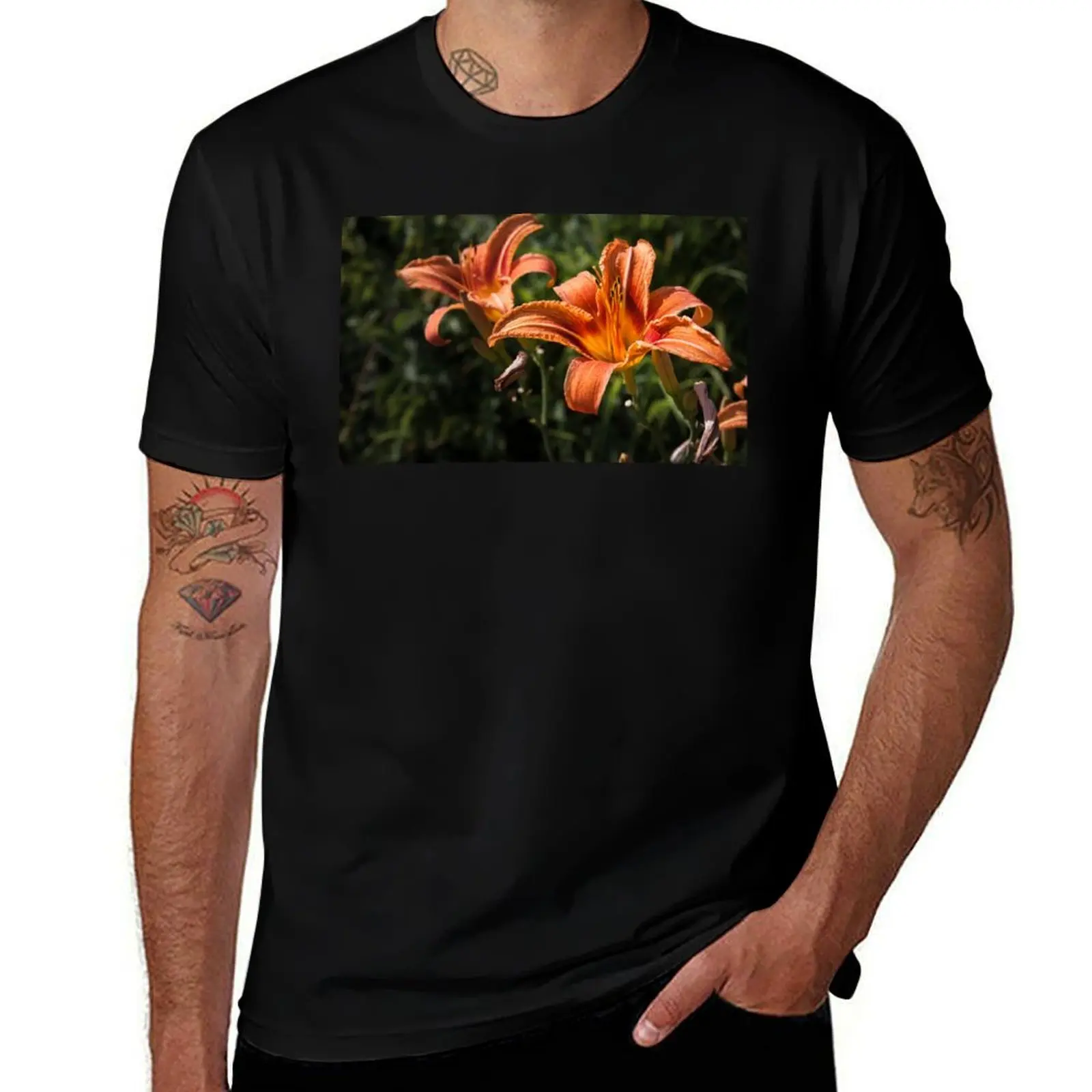 Orange Yellow Fire Lily Flower T-Shirt Utility Casual Work T-Shirt