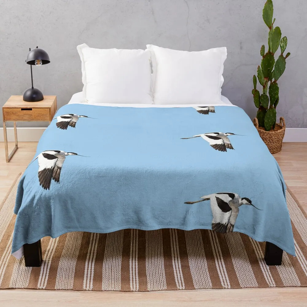 Pied Avocet Flying Color Design Throw Blanket Vintage bed plaid Quilt Nap Blankets