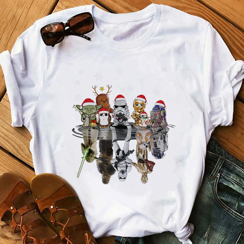 New Christmas Mickey Women T Shirt Disney Happy Year Ropa Aesthetic Mujer Short Sleeve Home Casual Blouses Xmas Female Tees